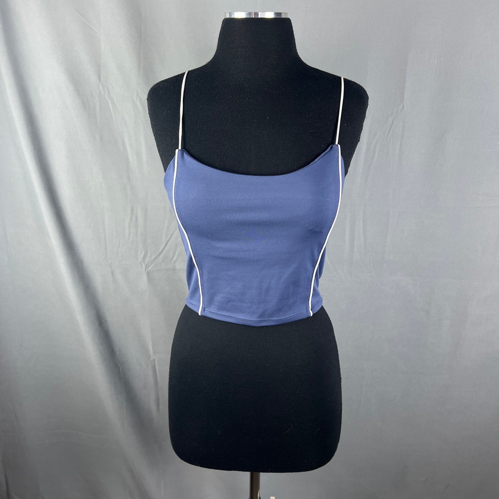 Sommer Ray Blue Cropped Cami Tank Top Womens Small Blue Stretch Spaghetti Straps